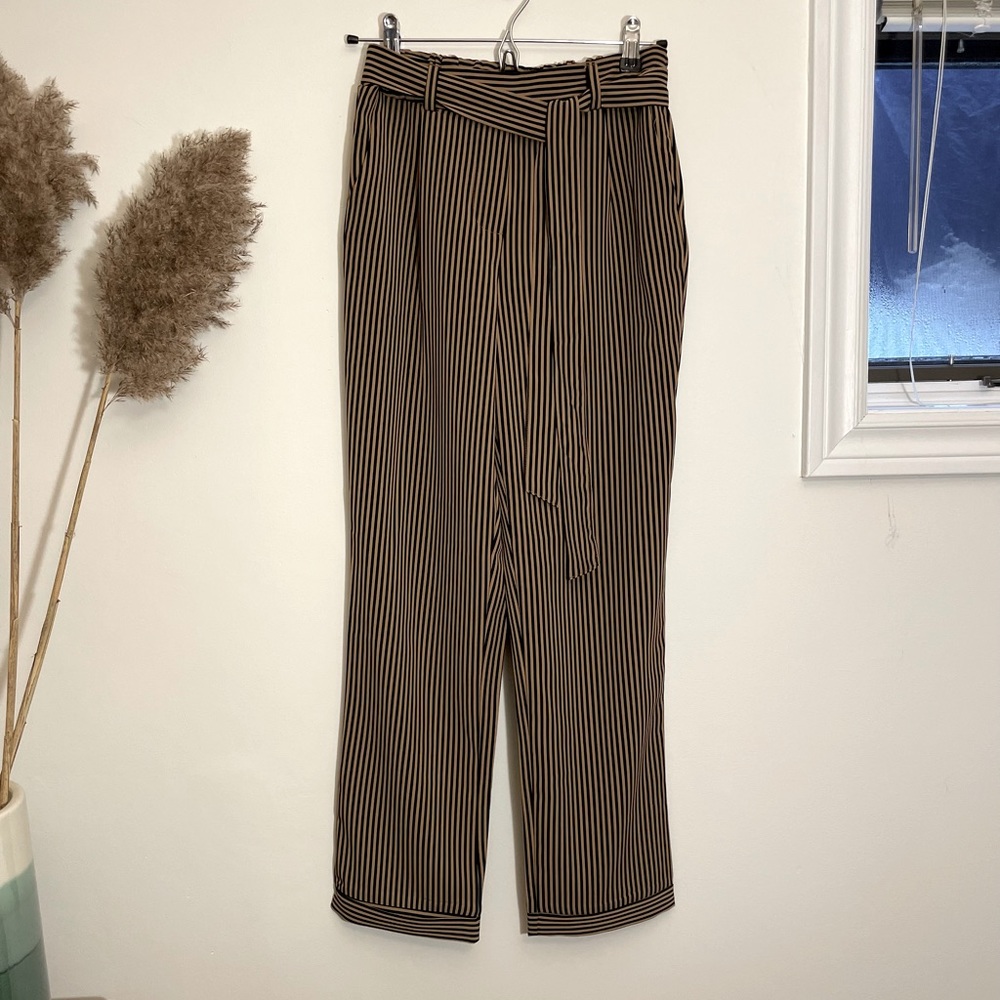 DEX Pinstriped Cuffed Dress Pants with elastic waistband belt